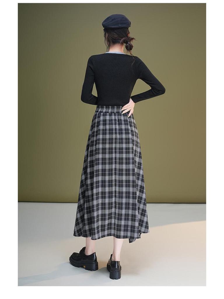 Autumn 2025 High-Waisted Irregular Black & White Plaid Skirt for Women