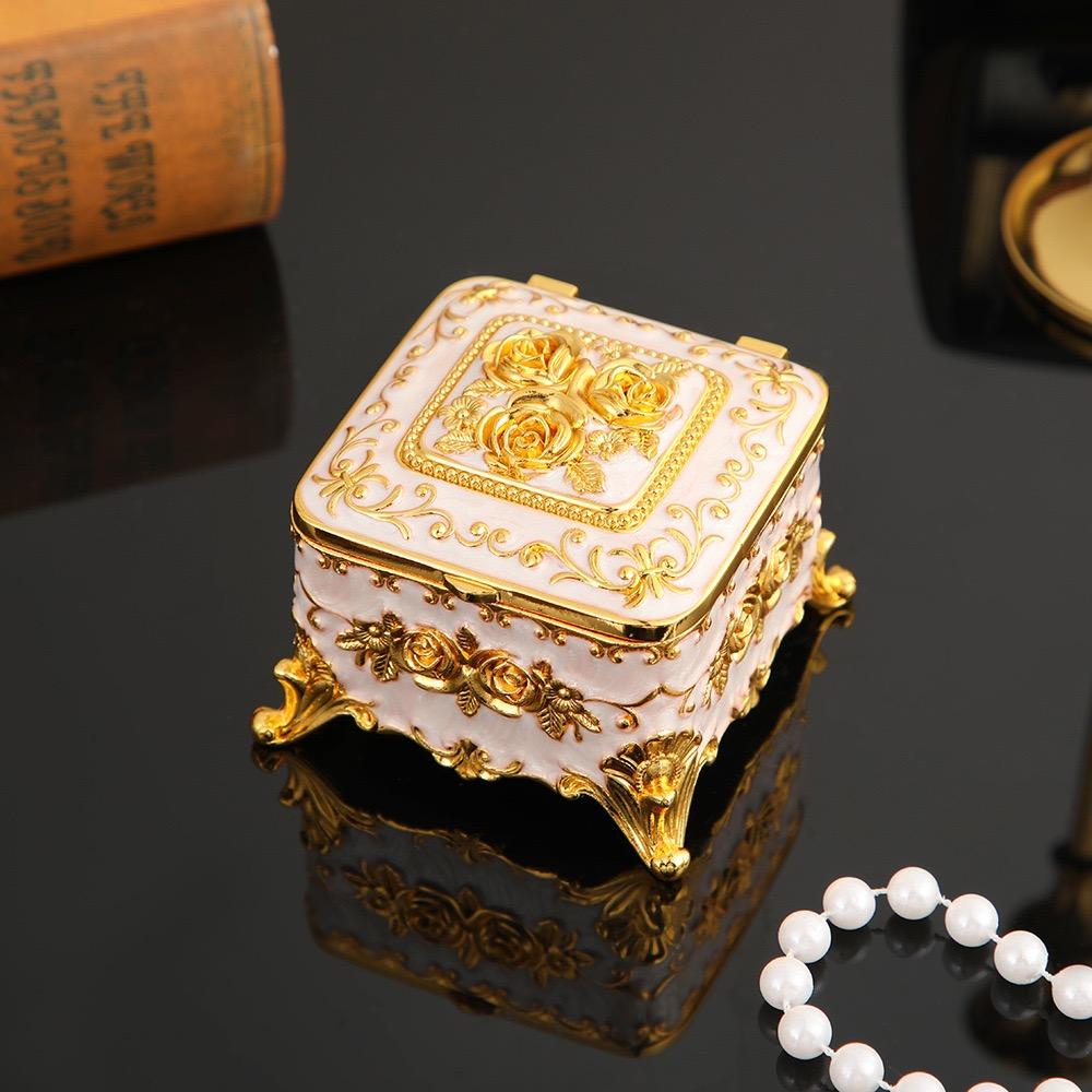 Mini Jewelry Storage Box Portable Square Organizer, Necklace Enamel Alloy Travel Storage Earrings Ring Dressing Table Display