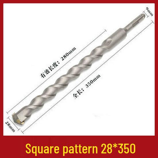 Punta per Martello Perforatore a Impatto Estesa, Codolo Cilindrico, Doppia Elica e Scanalature, Codolo Quadrato, per Muri in Calcestruzzo e Cemento