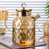 Glass Tea Kettle With Bamboo Lid And Removable Filter Spout Champagne Teapot For Loose Leaf Blooming Tea And Fruit Tea 1/15/1.8L