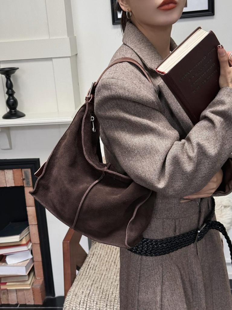/ Suede Retro Shoulder Bag Vintage Underarm Bag Texture Leather Large Capacity Commuter Women's Bag
