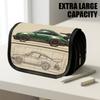 1pc Flip-Top Pencil Case, Retro Artistic Car Green Large Capacity Thickened Oxford Pencil Bag Double-Layer Zipper Pencil Pouch, Aesthetic Back To Scho