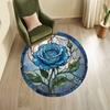 Crystal velvet carpet1pc Elegant Blue Rose Stained Glass Area Mat - Short Pile, Polyester, Machine-Made, Round Indoor Mat for Be
