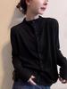 A/W White Half-High Collar Long Sleeve Button-Up Women's Slimming Cardigan Top