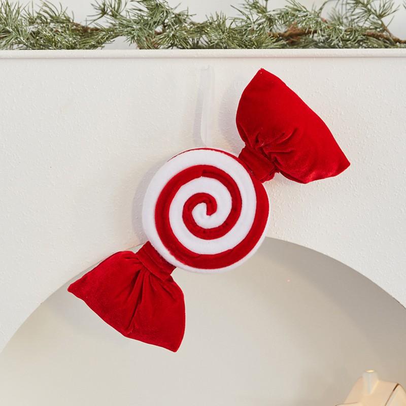 Christmas Tree Decorations Red Flocked Candy Ornament Hanging Decoration Holiday Party Scene Setup