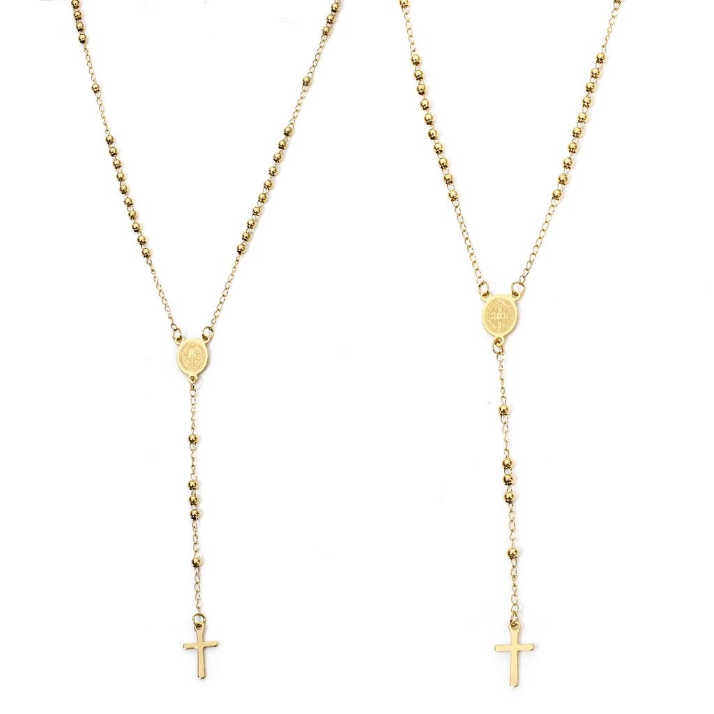 1 Piece Religious 304 Stainless Steel Prayer Beads Rosary Necklace Cross Pendant For Women Jewelry Gifts 52cm(20.5") long