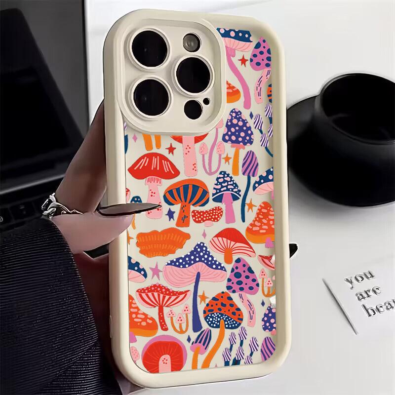 Case For iPhone 17 Cases iPhone 16 Pro Max Case Colorful Mushroom Silicone Case For iPhone 15 Plus 14 13 12 11 16E 17 Air Cover
