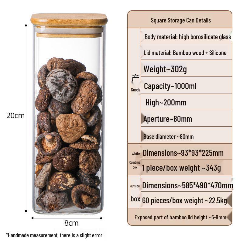 Square Borosilicate Glass Storage Jar for Coffee, Tea, Grains & Bracelets