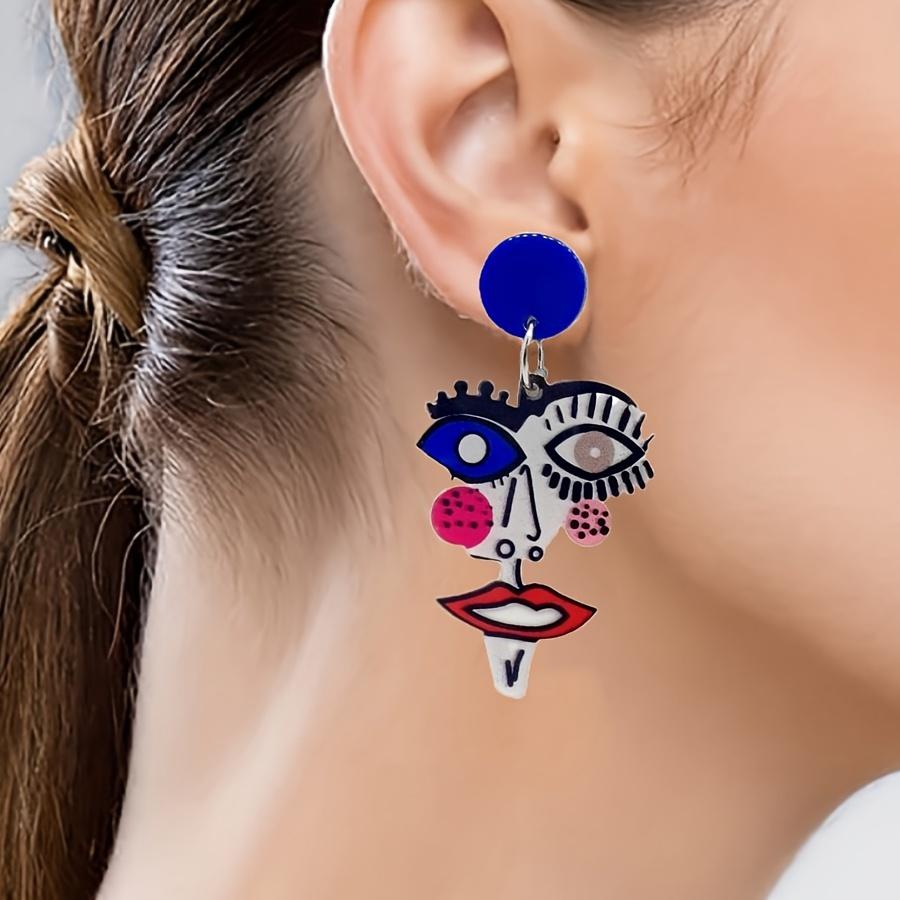 

1 пара, серьги-гвоздики с геометрическим рисунком лица, акриловые двухсторонние с подвеской-гвоздиком для подростков и женщин