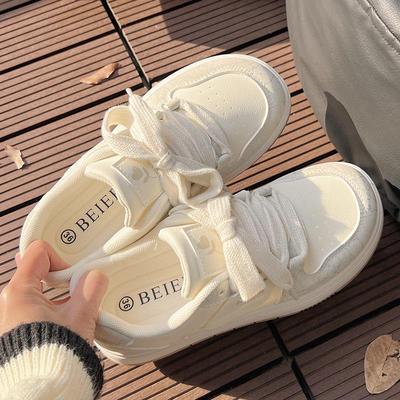 Damen Weiße Sneaker 2025: Frühlings-Vielseitige Dicksohlige Freizeitschuhe, BEBE529