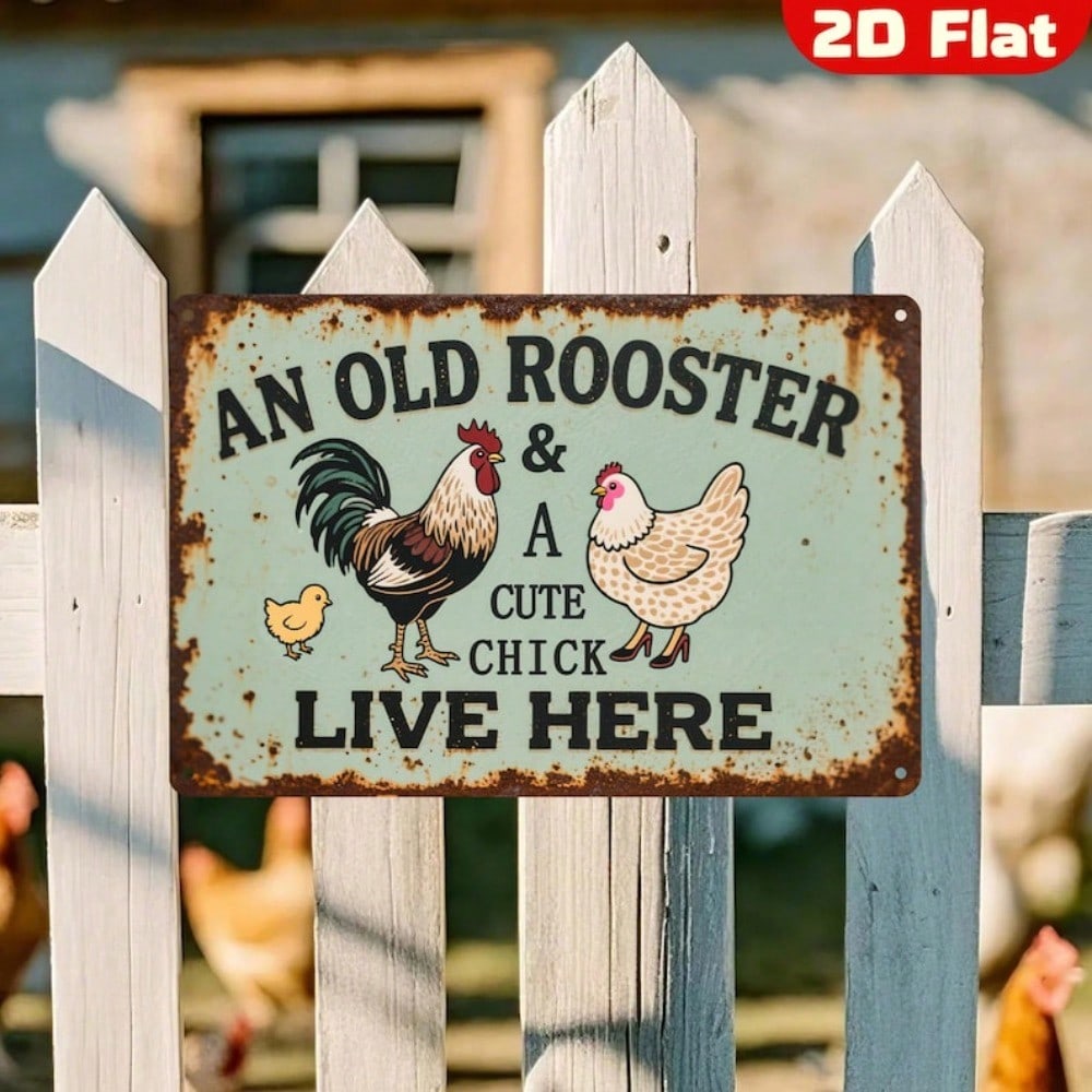 Vintage Rooster Hen Metal Wall Art Kitchen Decor Farmhouse Tin Sign