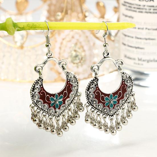 Bohemian Women Flower Bells Tassel Enamel Hook Earrings Party Banquet Jewelry