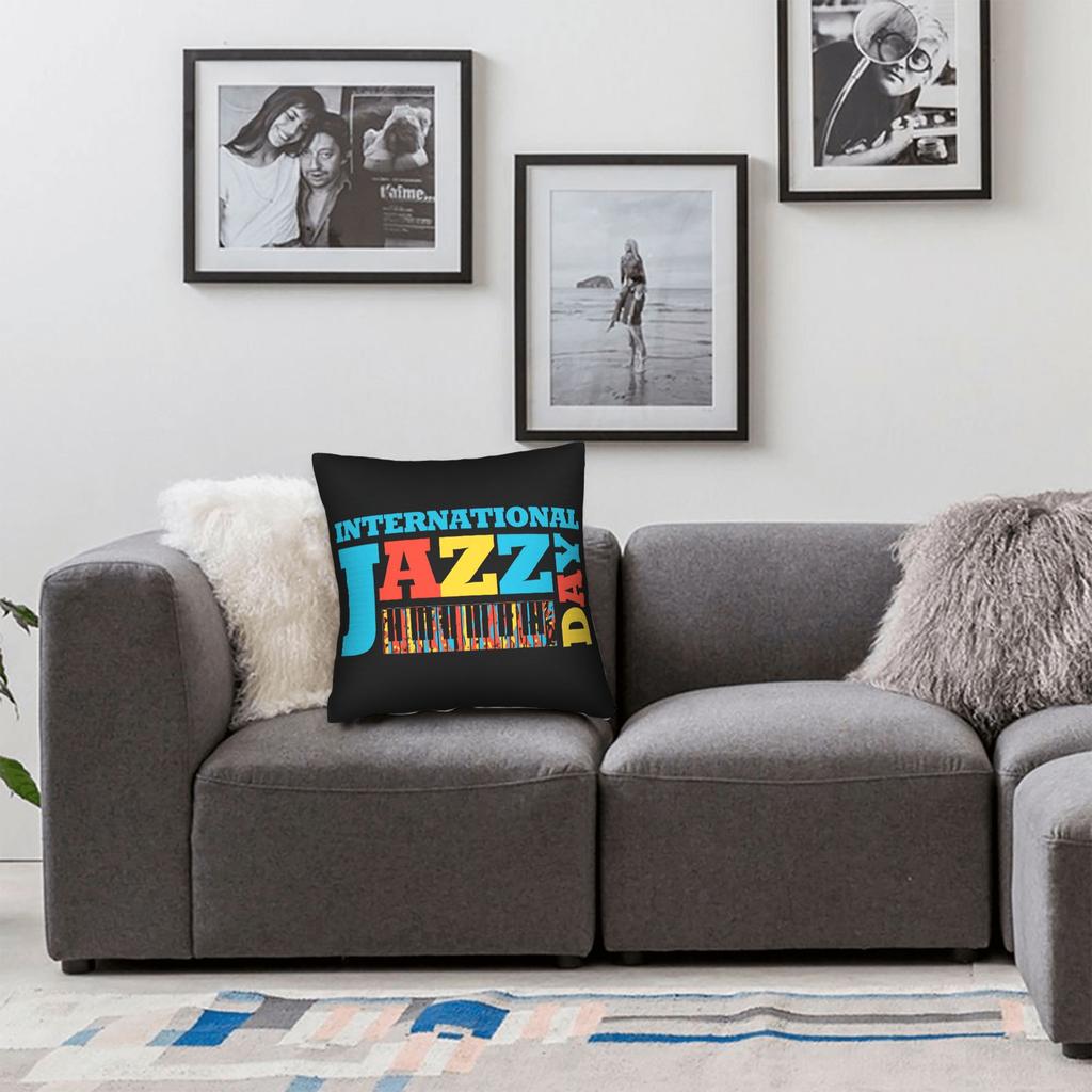 Happy Jazz Day Pillowcases For Jazz Lover Novelty Pillow Case For Living Room Chair Square Pillow Cover