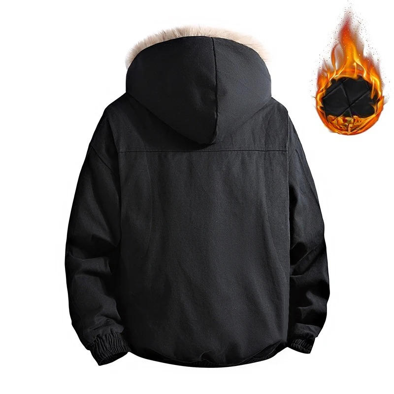 Men's Winter Fur Collar Hooded JacketsPadded Thicken Warm Parkas Outwear Streetwear Harajuku Oversized Jacket
