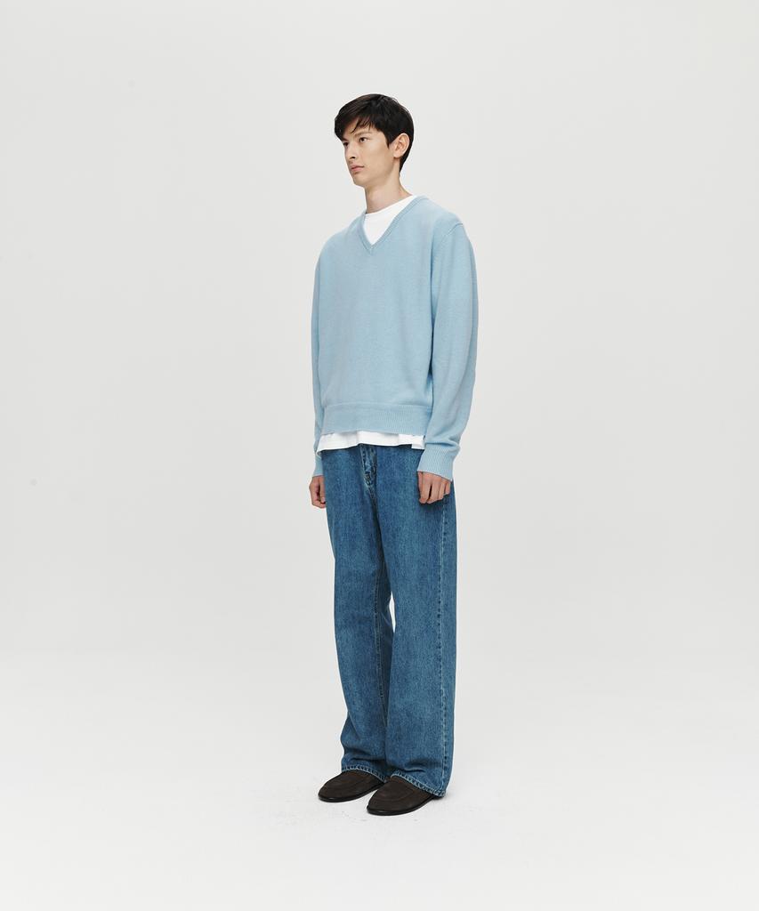Hoite Cashmere Wool V Neck Knit (Blue)