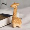 Natural Basswood Animal Carvings Wooden Giraffe Figurine Cute Cartoon Ornament Minimalist Artistic Desktop Wood Figures Statue Hand-Painted