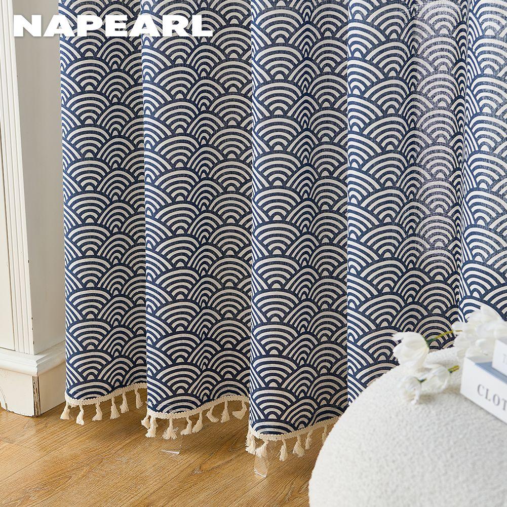 1PC NAPEARL Simple and Versatile Japanese Printed Tassel Edge Semi Blackout Curtain for Small Window Kitchen Bedroom Living Room Home Decor