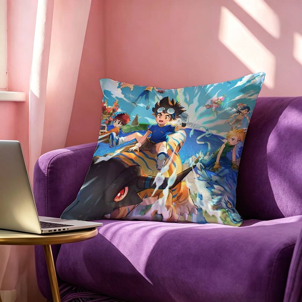 Anime DDigimon Adventure Square DoubleSided Printed Pillow Case Bedroom Bedside Pillow Sofa Cushion Cover