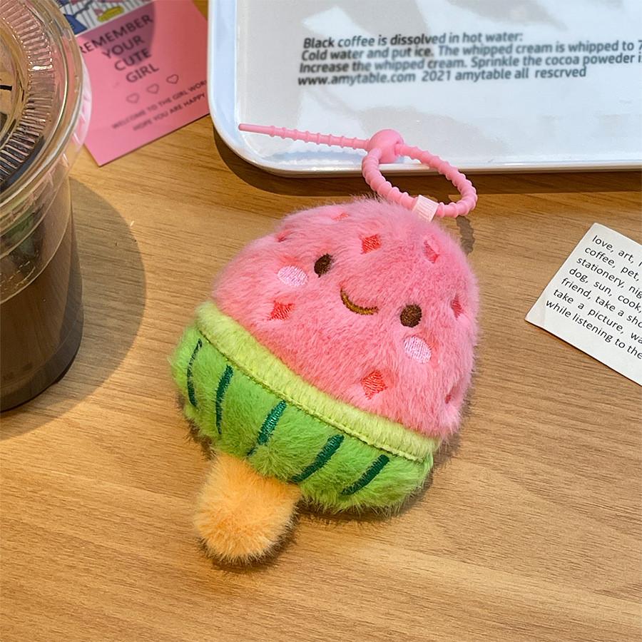 Cute Summer Watermelon Ice Cream Plush Keychain With Pp Cotton Filling For Kids And Teens