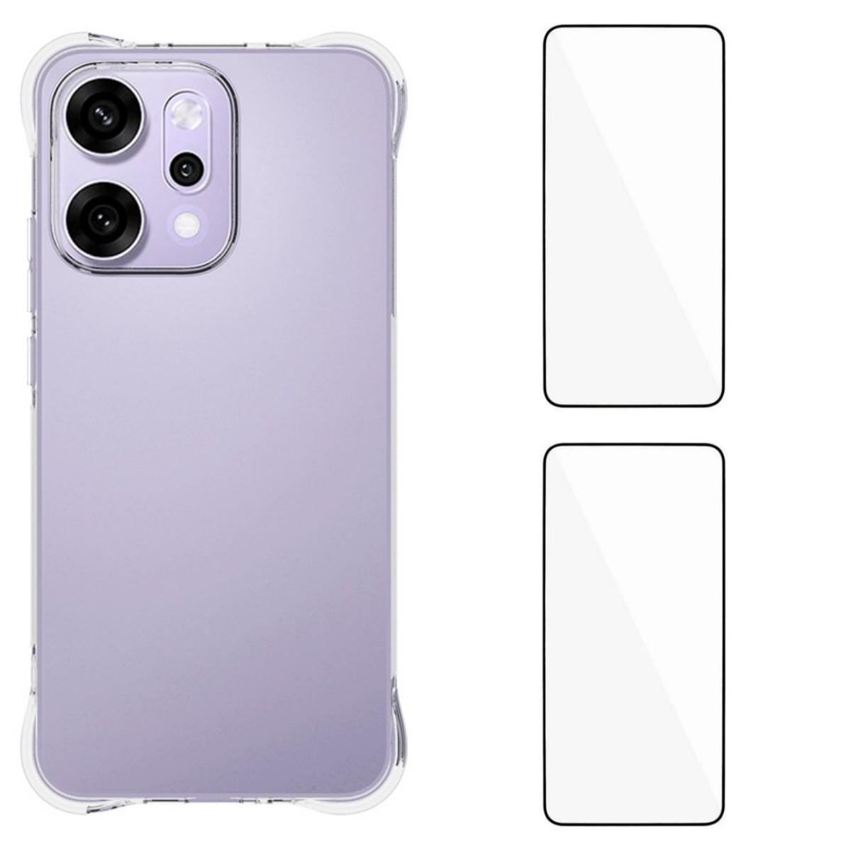 

Для Oppo Reno14 Pro 5G (Глобальный) TPU чехол WANLONFENG WL2 Series 2.0мм чехол для телефона с 2 шт. защитных пленок из закаленного стекла Transparent