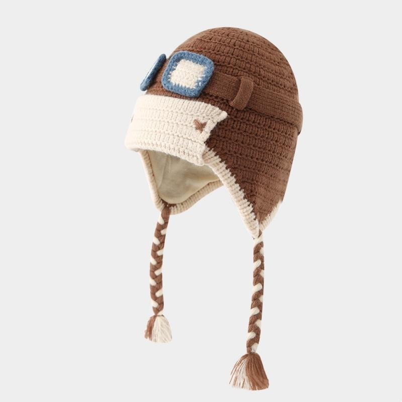 

Winter Warm Ear Protection Cap Cute Animal Thicken Kids Lacing Hat Outdoor Cold-proof Toddler Knitted Baby Earmuffs Beanie хакі