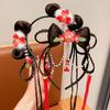 Tassel Chinese New Year Headwear Flower Red Bow Hairband Cute Children Wig Headband  Children