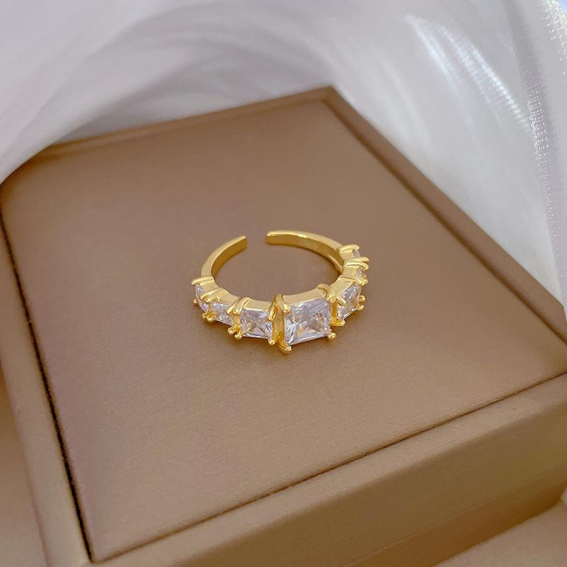 Real Gold Square Bamboo Wedding Ring Ring Opening Adjustable Simple Jewelry Japanese Ring Couple Ring