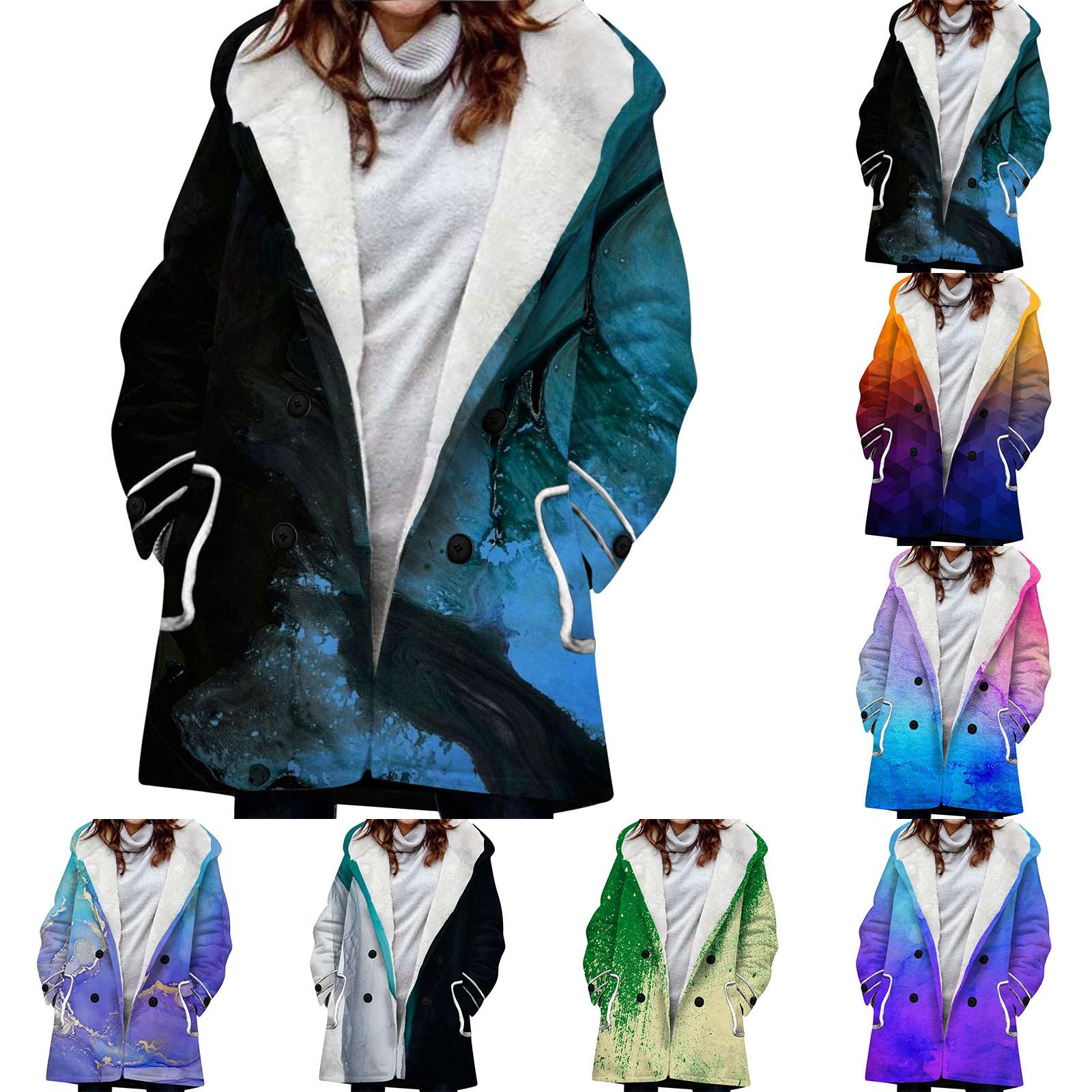 

Женское зимнее пальто, теплое мохнатое пуховое пальто с капюшоном и пуговицами, куртка