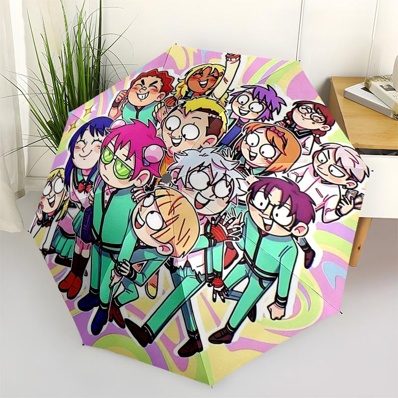 

1pc Outdoor Umbrella with Trigun Characters - Automatic Opening/Closing, Portable 3-Fold Design, 8-Rib Iron Frame - Perfect Gift for Fans, Travel
