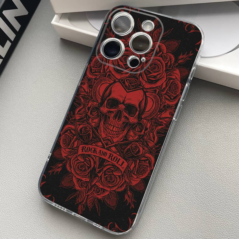 Skull Gothic Creepy Pastel Goth Phone Case For iPhone 17 15 14 13 11 12 16 Pro Max Plus Mini Transparent Silicone Soft Funda