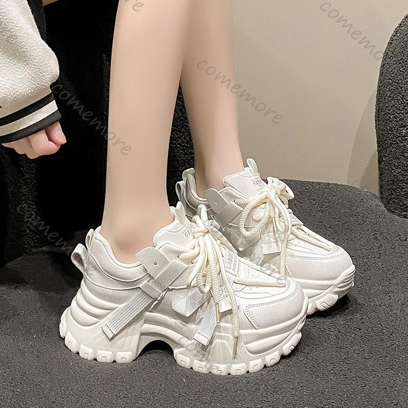 Mode Comemore Damenschuhe Höherlegung Mode Dicke Sohle Sneaker Große Größe Schnürung Klobig Hoher Absatz Frühling Herbst Sportschuhe