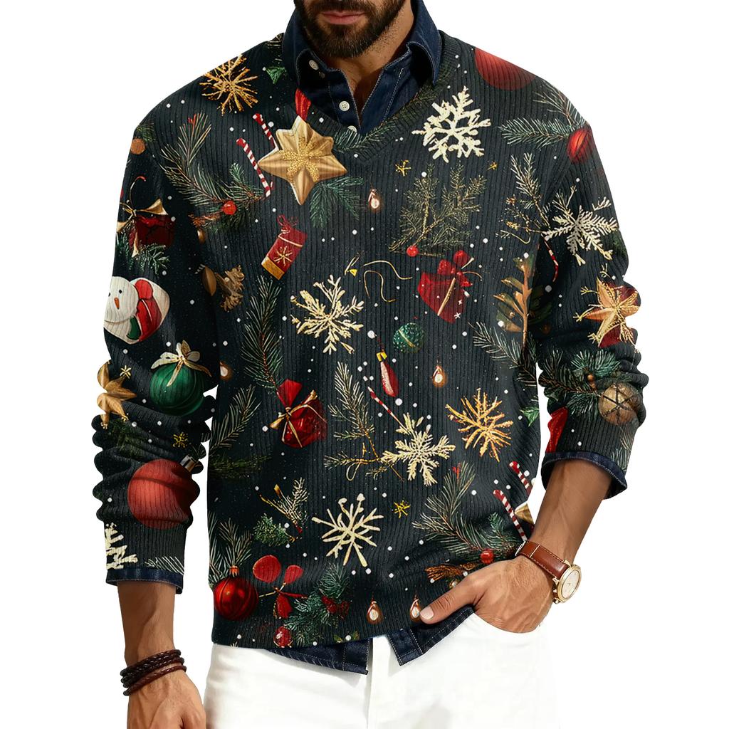 Pánský pulovr s V-výstřihem, s dlouhým rukávem, žebrovaný úplet