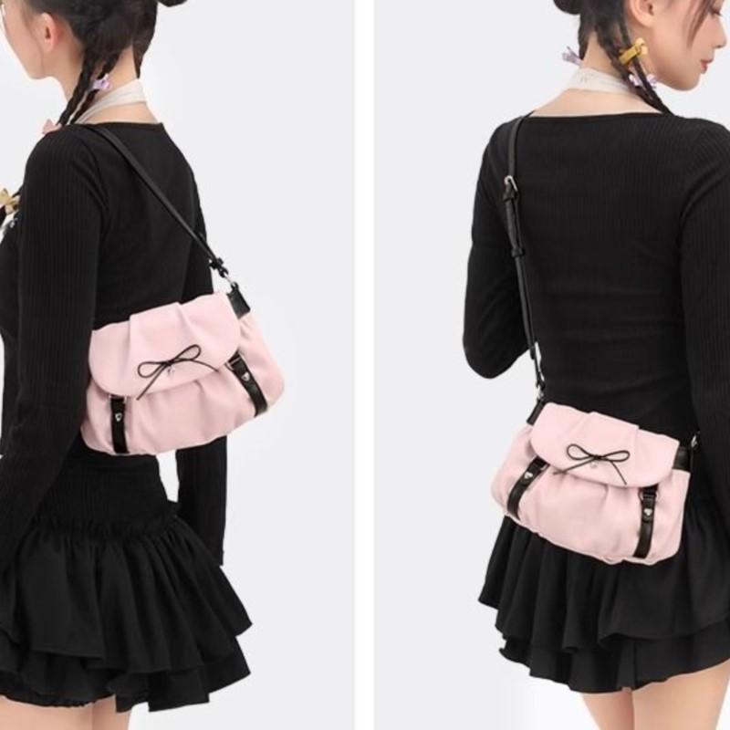 JIAERDI Süße Niedliche Y2k Schultertaschen Damen Fee Kern Ästhetik Schleife Leder Rosa Handtasche Geldbörse Damen Unterarmtasche Ästhetik