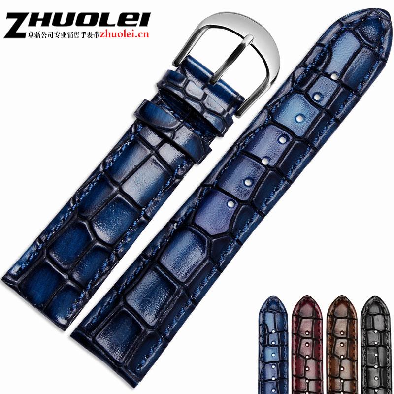 Modisches echtes Leder Herren-Uhrenarmband Klare Persönlichkeit Krokodil-Textur Armband Armband für Armbanduhr 18mm 20mm 22mm blau