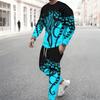 Men Black Cyan Brush Stroke Drip Gradient Print Long Sleeve Sweatshirt Jogger Pants Two Piece Suit