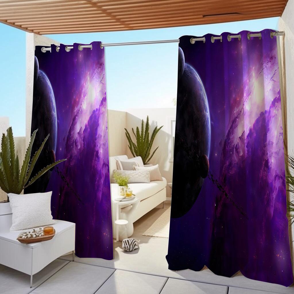1pc Outdoor Waterproof Oil-proof Curtains,Modern Sunshade Colorful Galaxy Universery Sky Star Print Curtain For Living Room