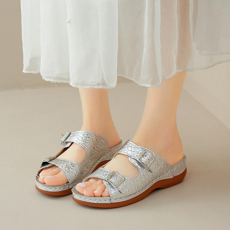 Spring and summer women's shoes large size thick-soled wedge heels women's cool slippers fashion casual double buckle with cool slippers