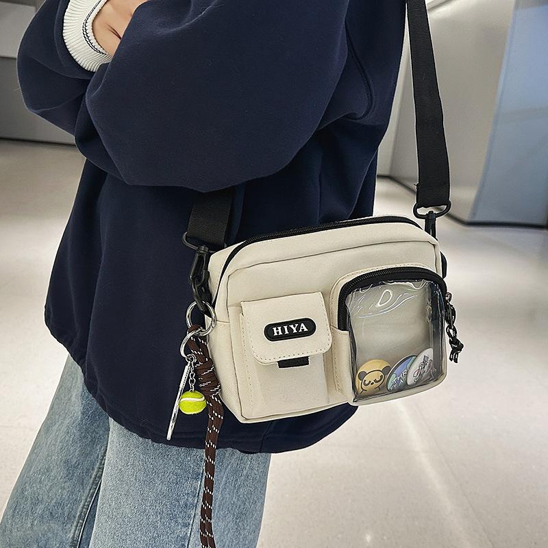 Schoolbag Women's Black Korean Version Of Locomotive Ins Transparent Neutral Commuter Small Square Bag 25 Spring New Trendy Cool Versatile Shoulder Messenger Bag