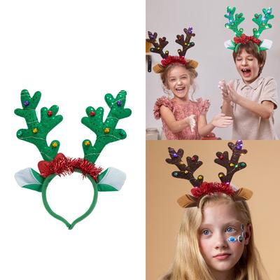 Festliches LED Stirnband mit Rentiergeweih Niedliches und einzigartiges Hirschhorn-Design Kopfschmuck Weihnachten Haar Hand