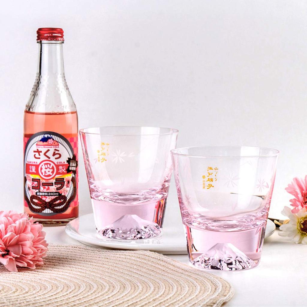 Tajima Glass Fuji Cherry Blossom Rocks Glasses of Souvenir Grand Prix Edo Edo Rocks 60th Overseas Celebration Made in Paulownia Wood Includes Views of