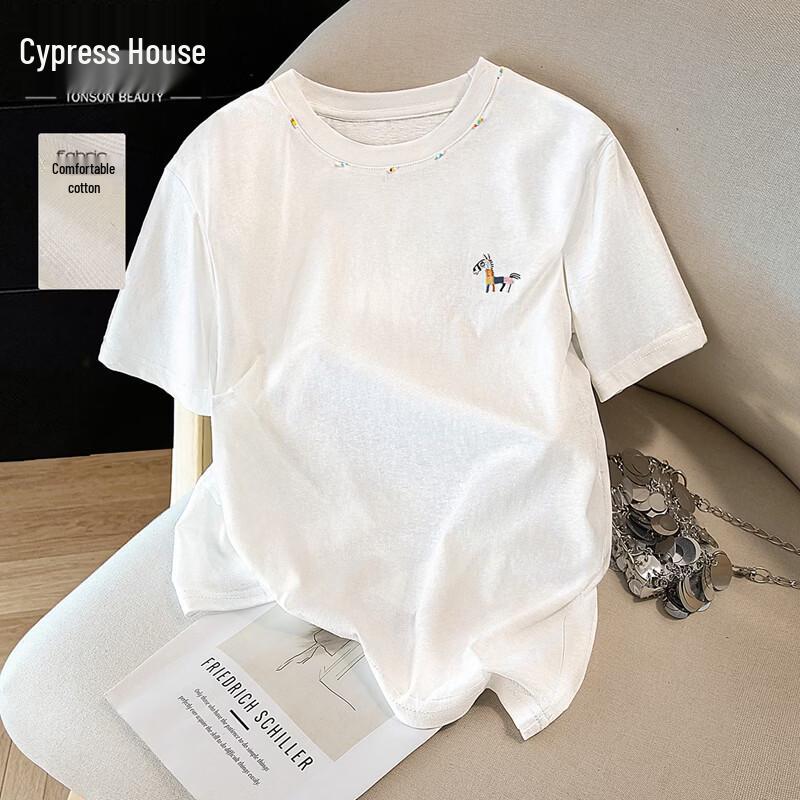 Women s Embroidered Beaded Round Neck T-shirt L