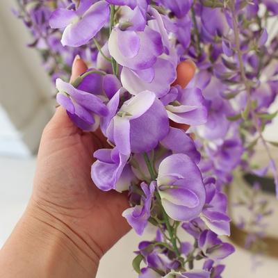 Lifelike Long Branch Artificial Flower 3 Forks Hanging Decor Wisteria Flowers 180cm Hanging Wisteria Event Decor