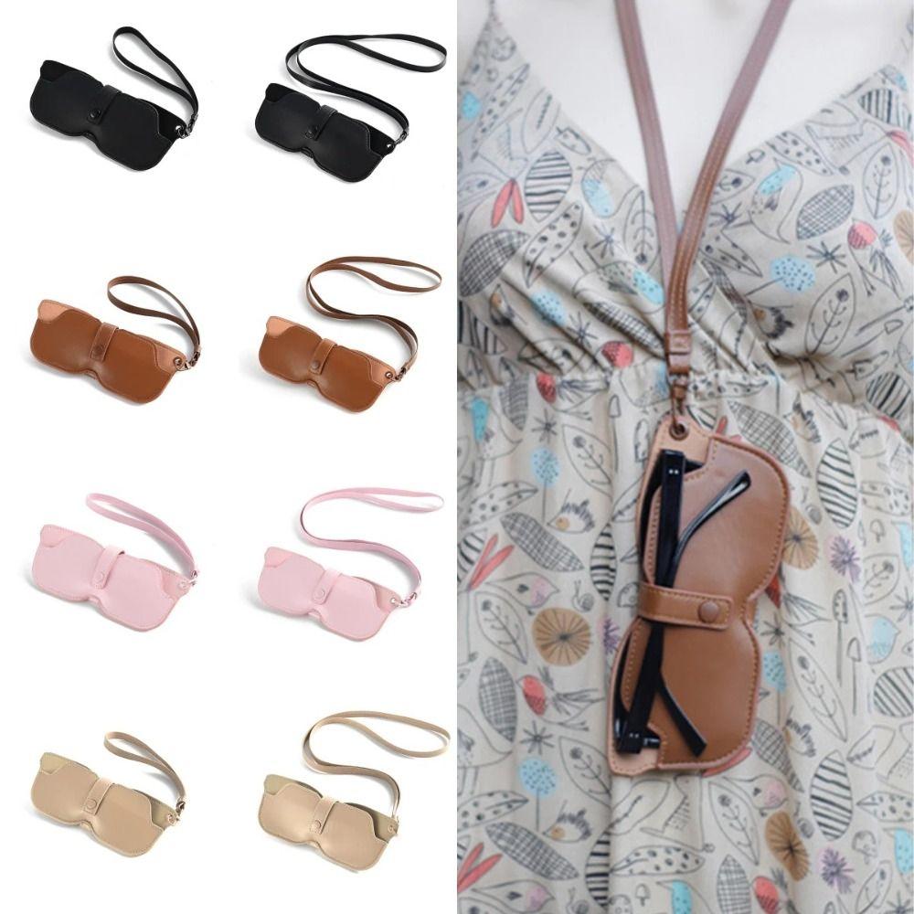 Solid Color Hanging Neck Glasses Bag Portable Eyeglasses Case Sunglasses Storage Clip  Travel