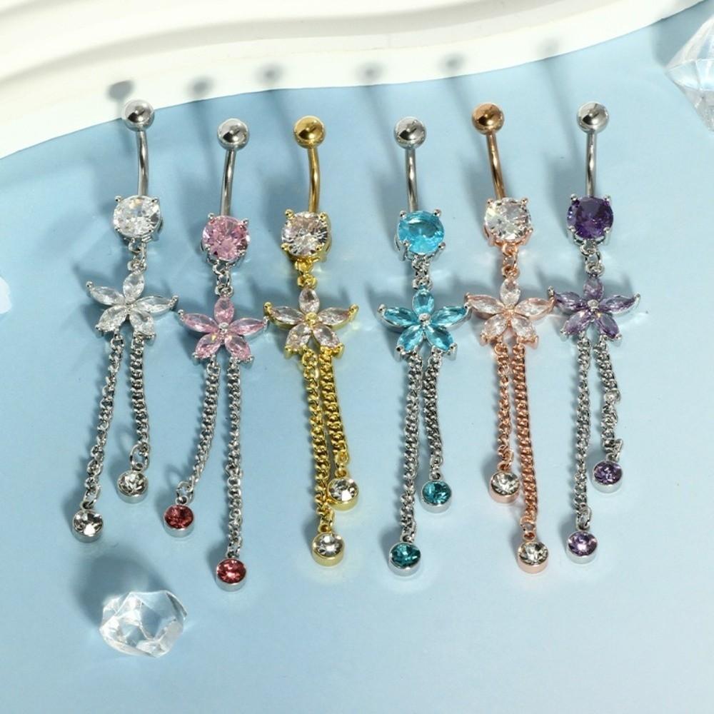 Rhinestone Zircon Navel Ring Stainless Steel Body Piercing Jewelry Fashion Belly Button Ring  Women