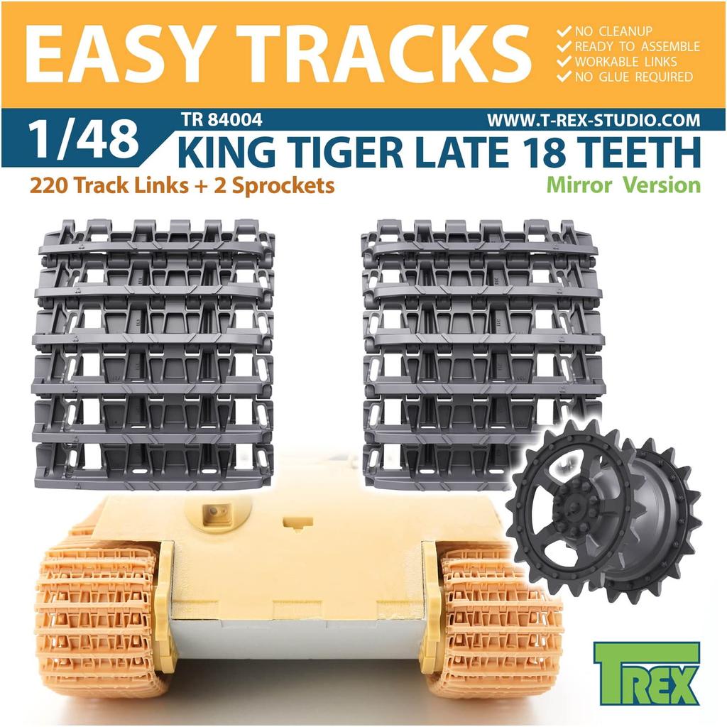 Studio World War II German Army King Tiger Starting Wheel Crawler Late Model Symmetrical Type with Starting Wheel Plastic Model Parts TR84004 T-Rex