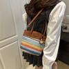 2025 Super Fire Retro Contrasting Color Splicing Woven Hand-held Straw Bag Women's High Sense Summer Messenger Mobile Phone Bag