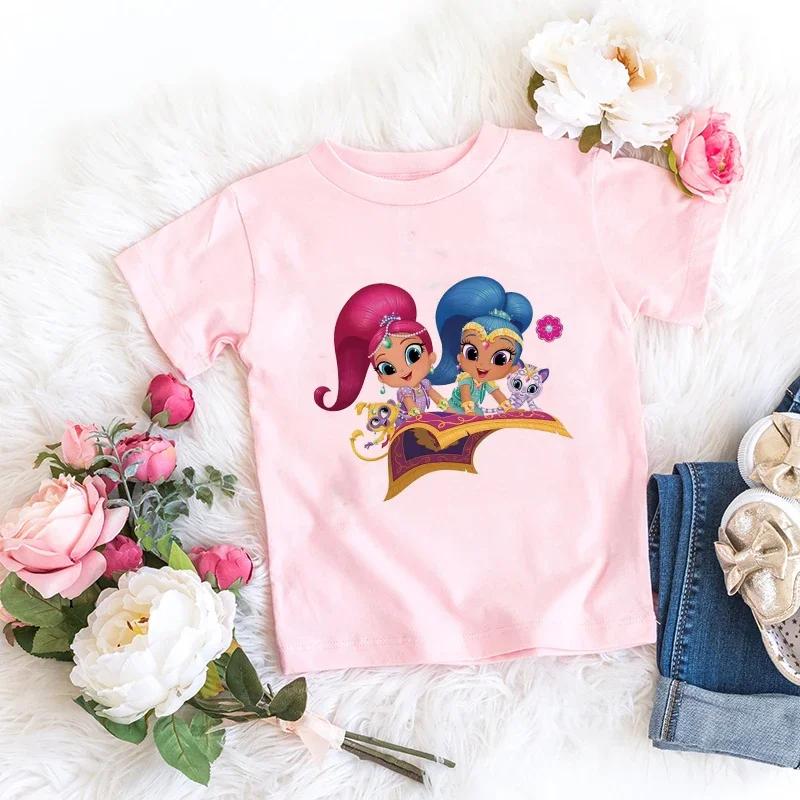 Kids Girl Pink Tshirt Baby Rainbow Kingdom Tops Toddler Tees Clothes Children Clothing Cartoon Short Sleeve Tshirt Casual Wear