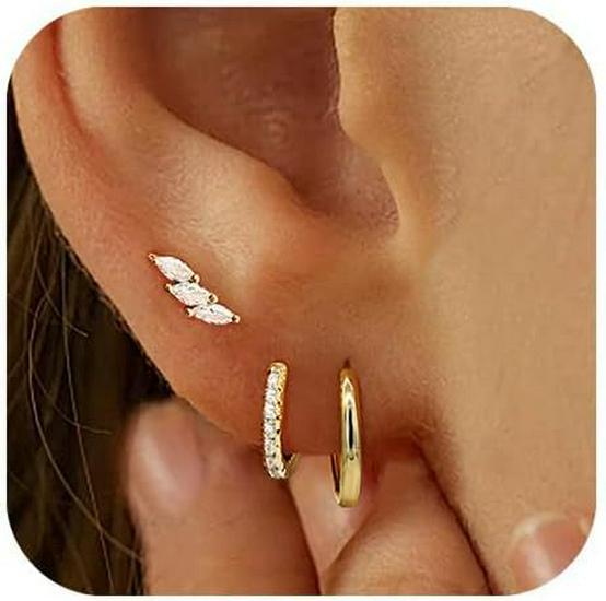 Gold-Plated Brass Hoop Earrings Fashion Set - European & American Design