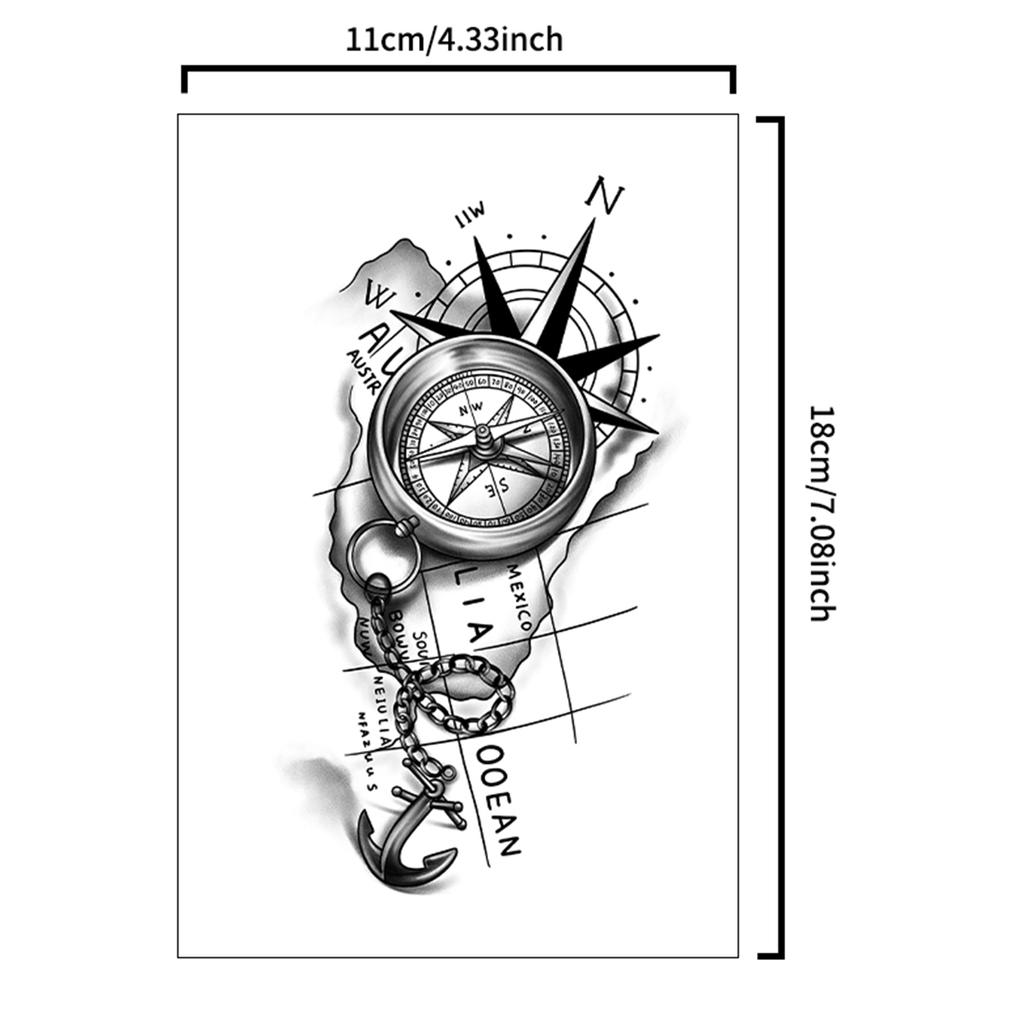 1Pc Compass and Anchor Nautical Waterproof Temporary Tattoo Stickers, Long-lasting Waterproof for One To Two Weeks, For Arm, Leg