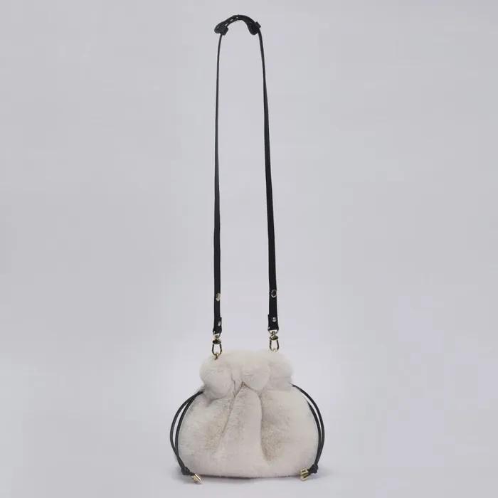 Lara Fur Drawstring Bag - Ivory (Free Gift: Lara Canvas Bag + Wool Gloves)